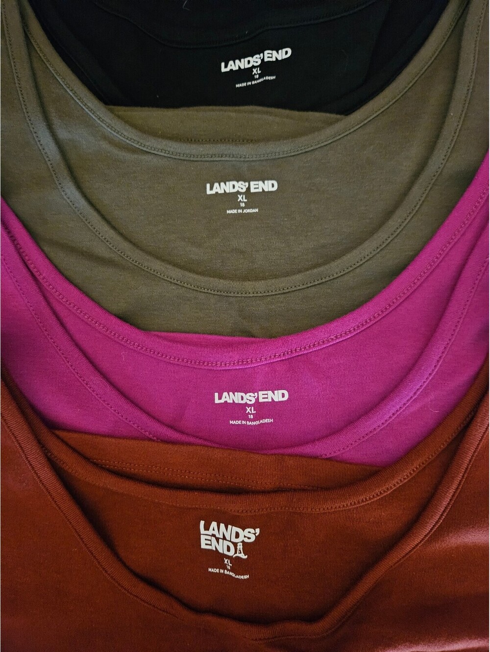 Lands' End Women's XL Cotton Tank Tops in Black, Olive, Pink, and Rust - Set of
